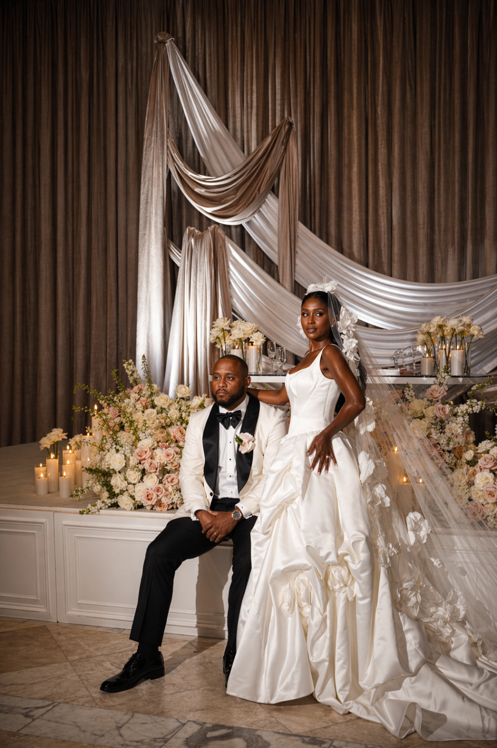 Editorial wedding portrait of a couple